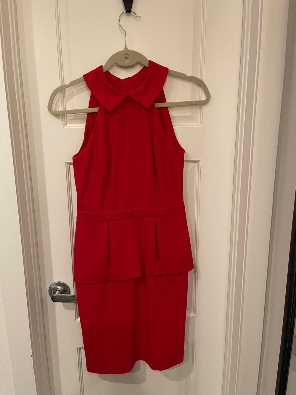 BCBGMAXAZRIA Red Halter Collar Open Back Peplum Dress - Size 2